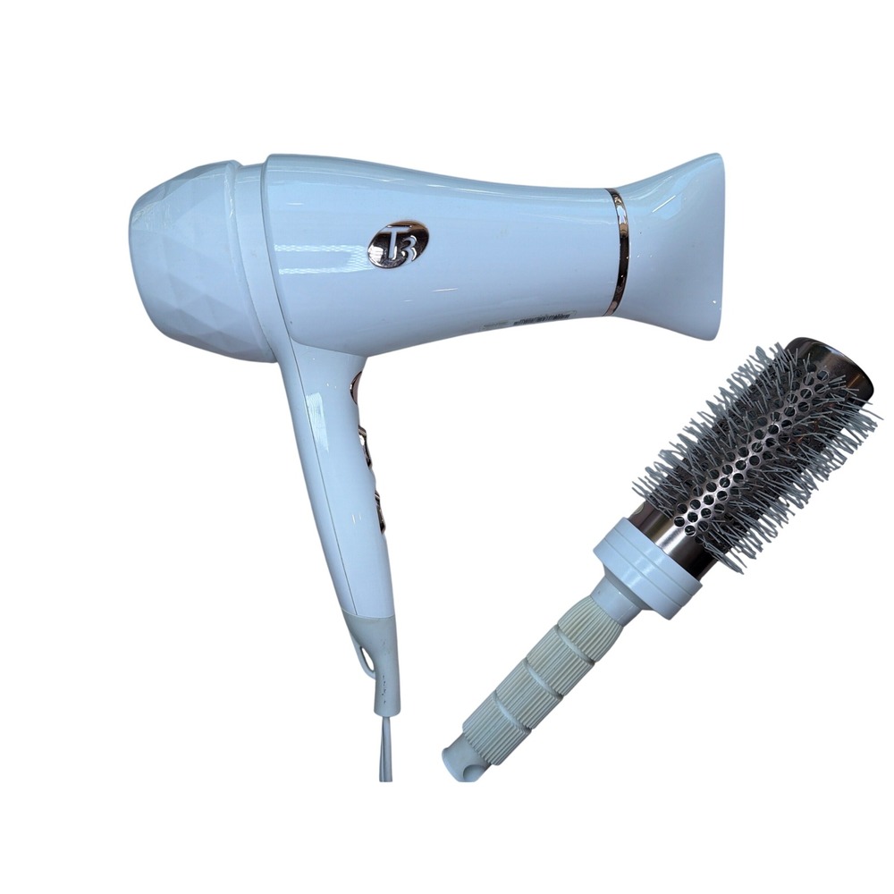 T3 Micro Featherweight Luxe 2i Hair Dryer White Rose Gold with 2.5" Round Brush